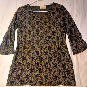 Tradition Blouse Gold with Black Floral Pattern